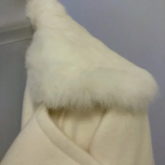 Elegant Cream Double-Breasted Women's Coat Bebe Rabbit Fur Large - Picture 8 of 12